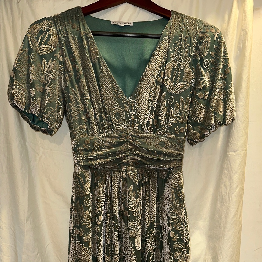 Baltic Born Green and Silver Floral Maxi Dress